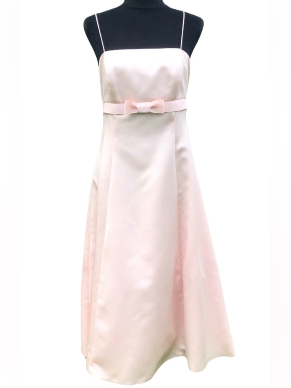 David’s Bridal Blush Pink Spaghetti Strap A-Line Tea Length Formal Dress Size 8